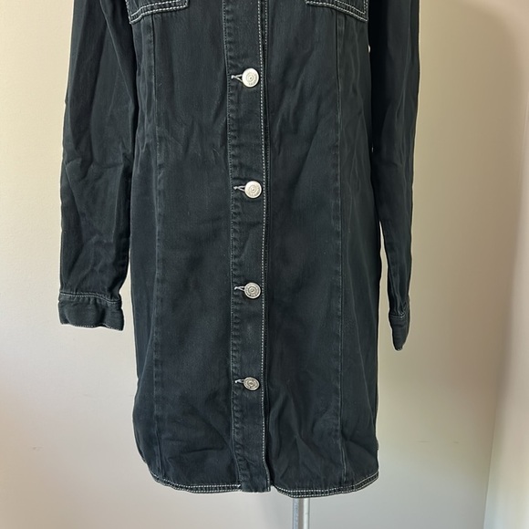 GANNI Black Denim Western Shirt Dress Long Sleeve Button Up Nashville Sz 4 - Picture 7 of 15